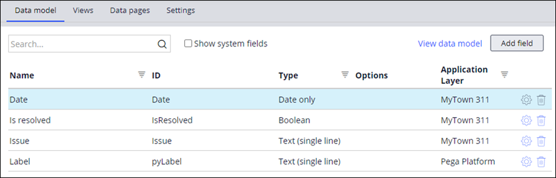The Issues data object with the added fields Date, Is resolved, and Issue