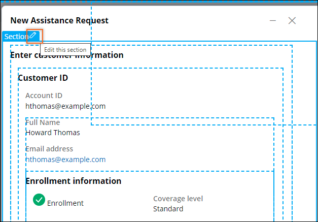 New Assistance Request view design mode