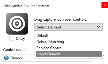 Screenshot showing Select Element selected in the dropdown list.