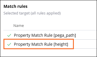 Screenshot showing the Match Rules section with the height match rule highlighted.