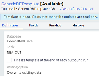 DB Template Definition tab