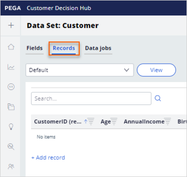 Click the records tab in the Customer Data set