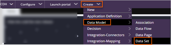 Creating a new data set from create menu