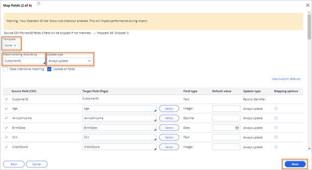 Map the csv columns with customer