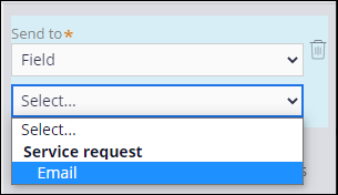 Highlighting the Service request Email field for the Send To configuration.