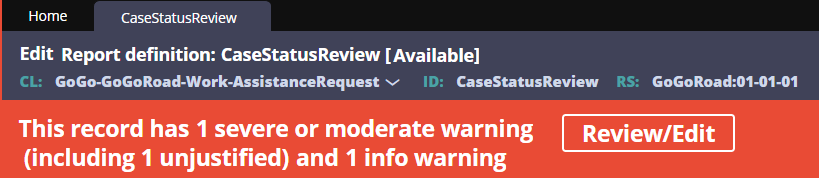Review/Edit button in warning banner