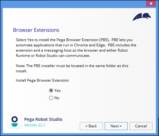 Browser extensions dialog box with Yes selected.