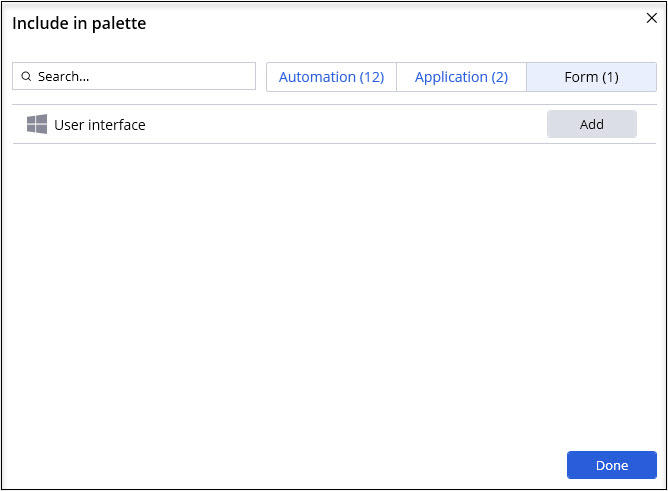 Screenshot showing the Form tab of The Include in palette dialog box