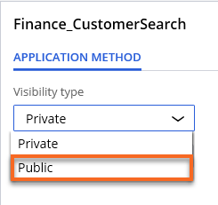 Visibility options for the ACME Customer search application method