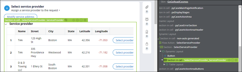 The Select Service Provider list view in Live UI environment.