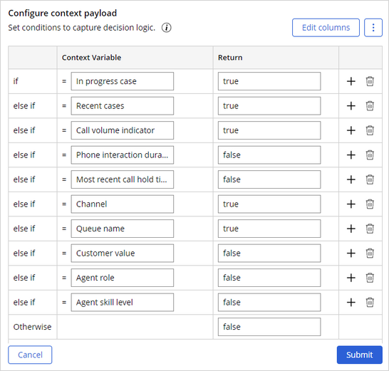 Configure context payload
