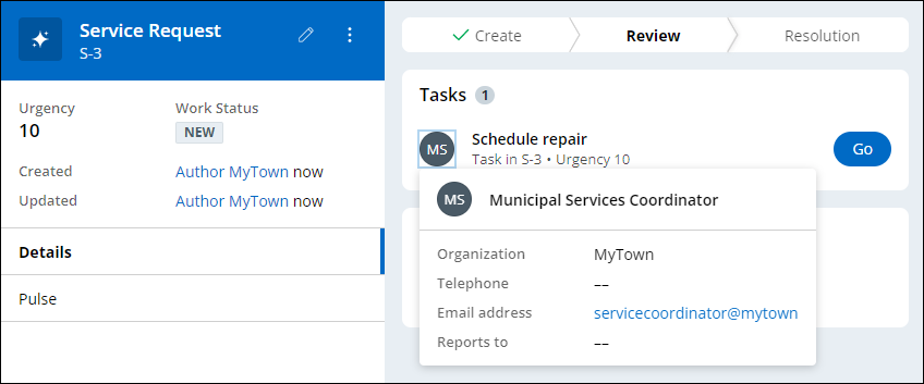 Schedule repair step routed to the Municipal Services Coordinator