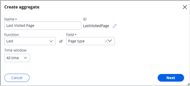 Creating an aggregate to calculate LastVisitedPage