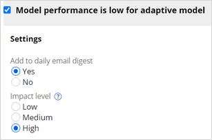 the Model performance is low for adaptive model notification