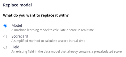Replace with model scorecard or field