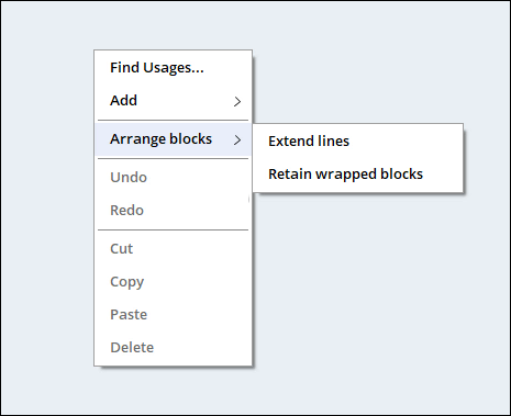 Context menu from right-clicking the automation surface to display Arrange blocks options