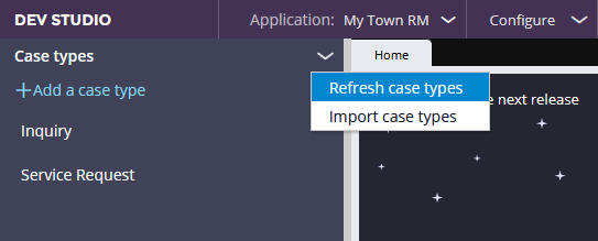 The case types menu with the option to refresh case types