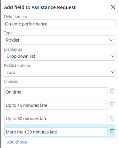 Add On time performance field