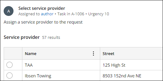 Select service provider view for Confirm your work