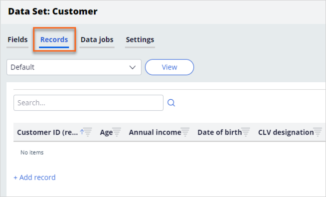 Click the records tab in the Customer Data set