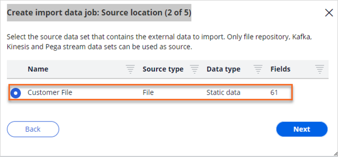 Select the Customer file data set for source