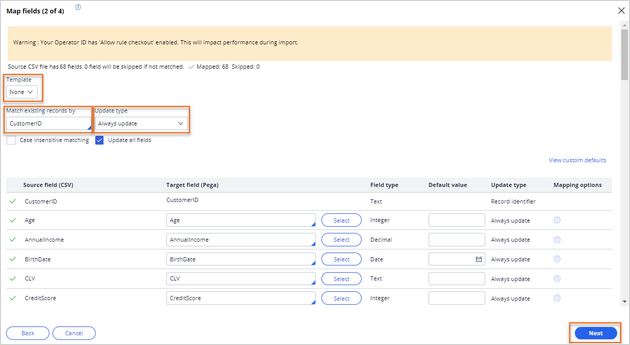 Map the csv columns with customer