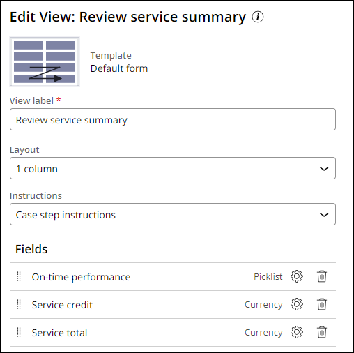 Edit view Review service summary