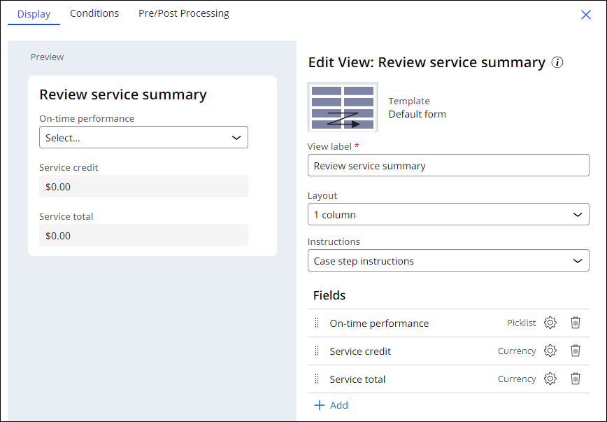 Review service summary edit view