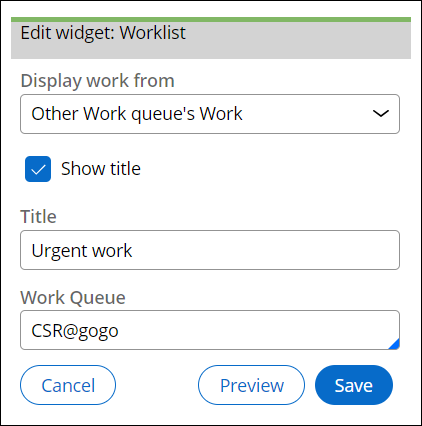 Worklist widget with CSR@gogo selected