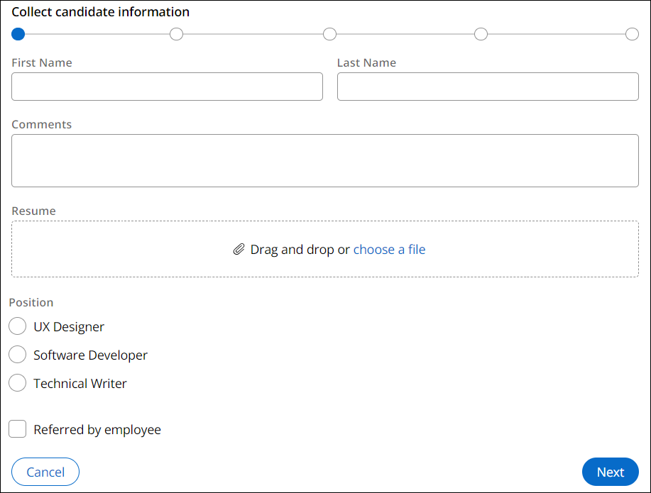 Collect candidate info form view example with a two-column layout
