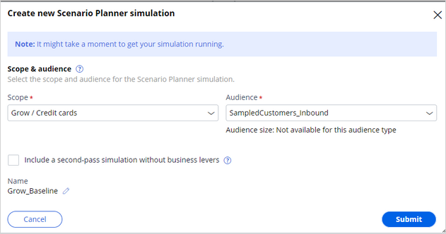 Create new scenario planner simulation