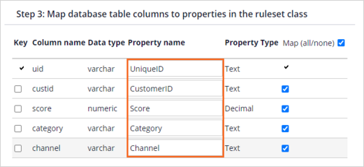 Property to columns mappings