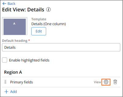 Highlighting the configure icon for the Primary fields View