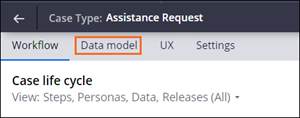 Highlighting the Data Model tab for the Assistance Request Case Type