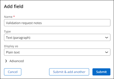 Adding the Validation request notes field to the Validate request View