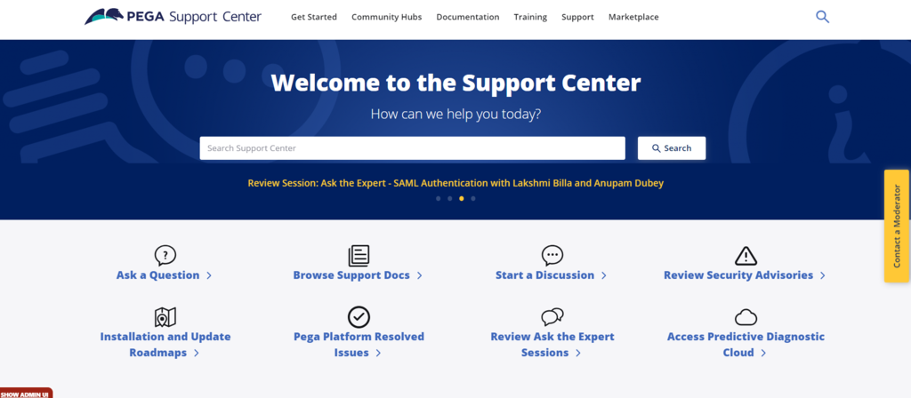 Pega Support Center homepage