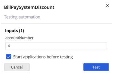 The testing autmation dialog box with the accountNumber parameter field. 