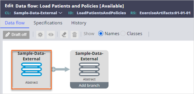 The source configurations for the Sample-Data-External Data Flow