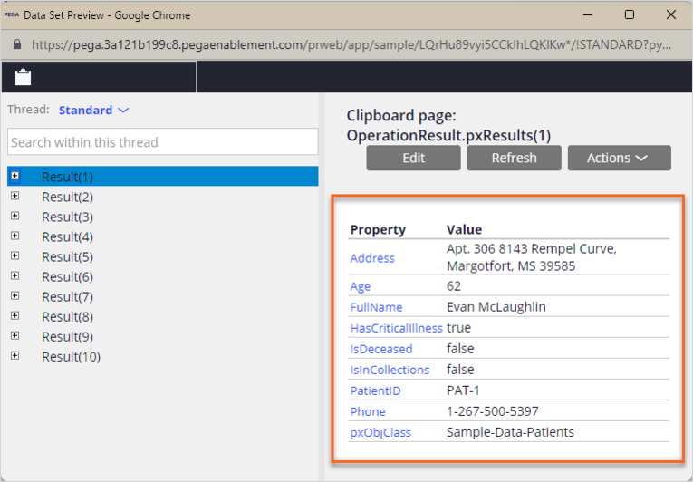 The Clipboard page results for Patients Data Set