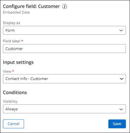 Configuration setting for the Customer field.