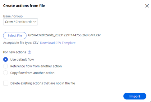 Create actions from file- select created csv