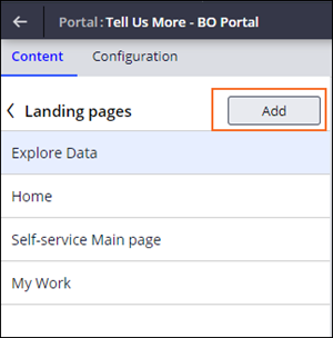 The Add button to create a new Portal Landing page