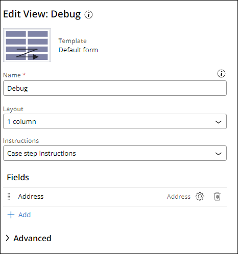The Debug View with the Address field