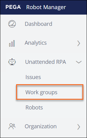 Work groups in Robot Manager.