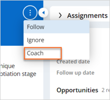 Actions dialog with the Coach action highlighted