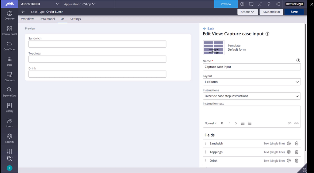 image shows the edit view capture case input screen