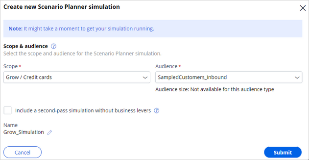 Create a new scenario planner simulation